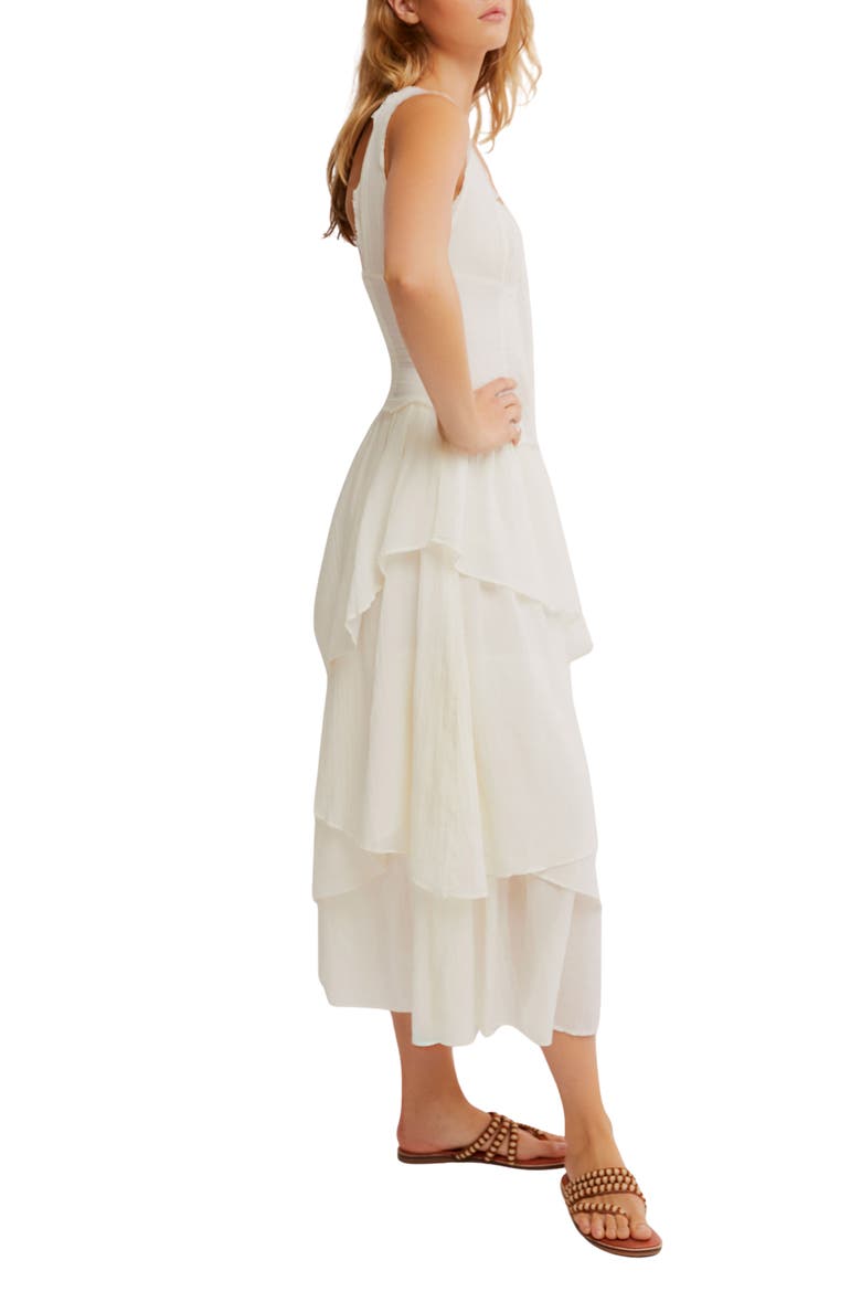 in my dreams sleeveless midi dress Blue Floral Dress - Tiered Midi Dress - Sleeveless Midi Dress