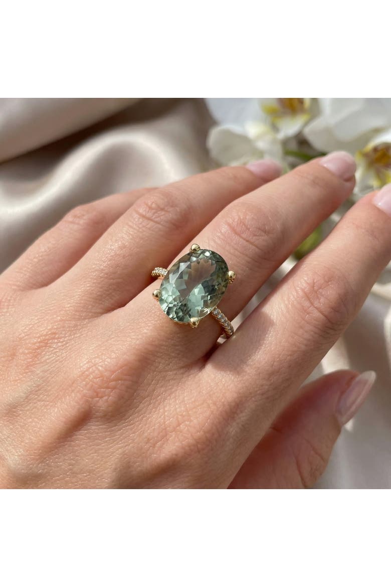 5 3/4Ct Oval Green Amethyst Diamond Side Halo Ring 14k Gold Lab Grown, Alternate, color, 14k Yellow Gold