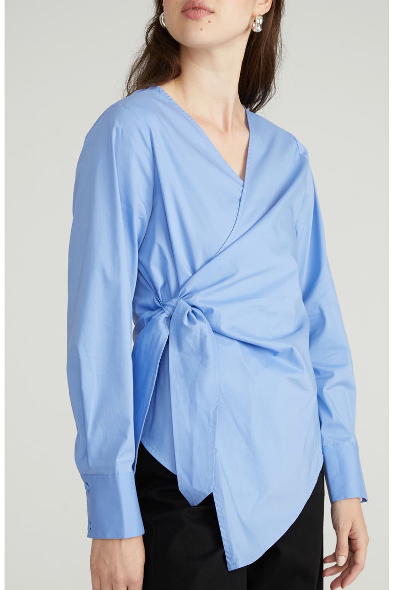 Stretch Cotton Blend Poplin Wrap Top, Alternate, color, LIGHT BLUE