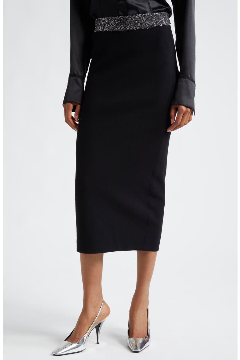 Jane Sequin Embellished Knit Midi Pencil Skirt, Main, color, BLACK/ SILVER