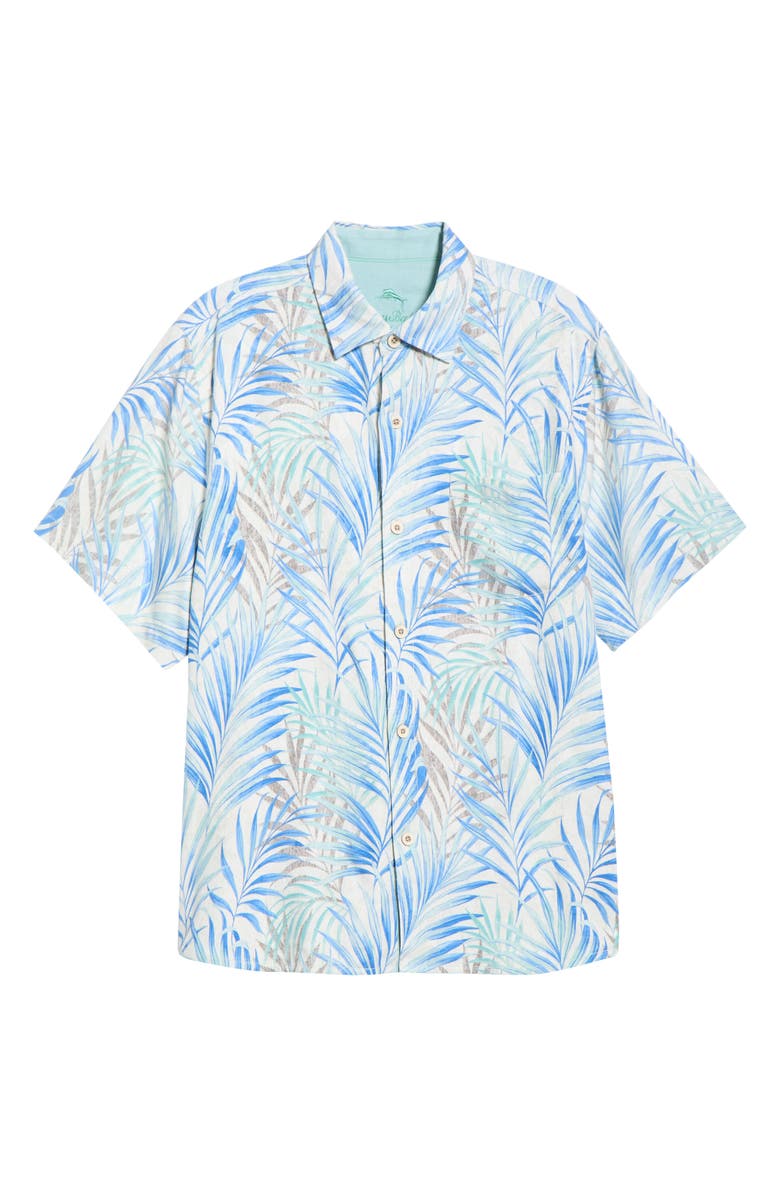 Tommy Bahama Palm Dancer Print Silk Button-Up Shirt, Alternate, color, Banff Blue
