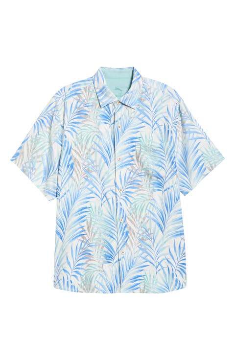 Palm Dancer Print Silk Button-Up Shirt