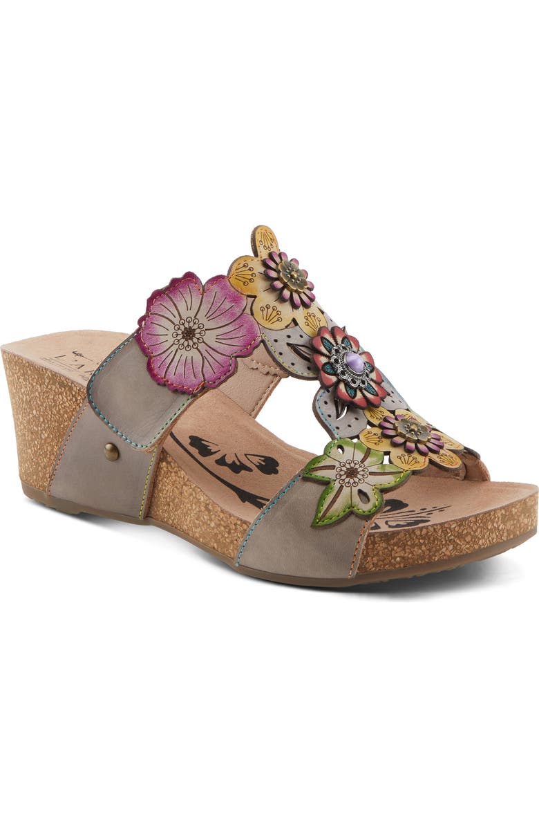 L'Artiste by Spring Step Prettypetals Platform Wedge Slide Sandal, Main, color, Grey Multi