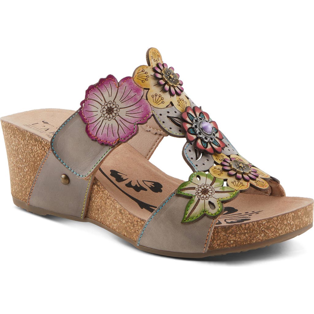 L'artiste By Spring Step Prettypetals Platform Wedge Slide Sandal In Grey Multi