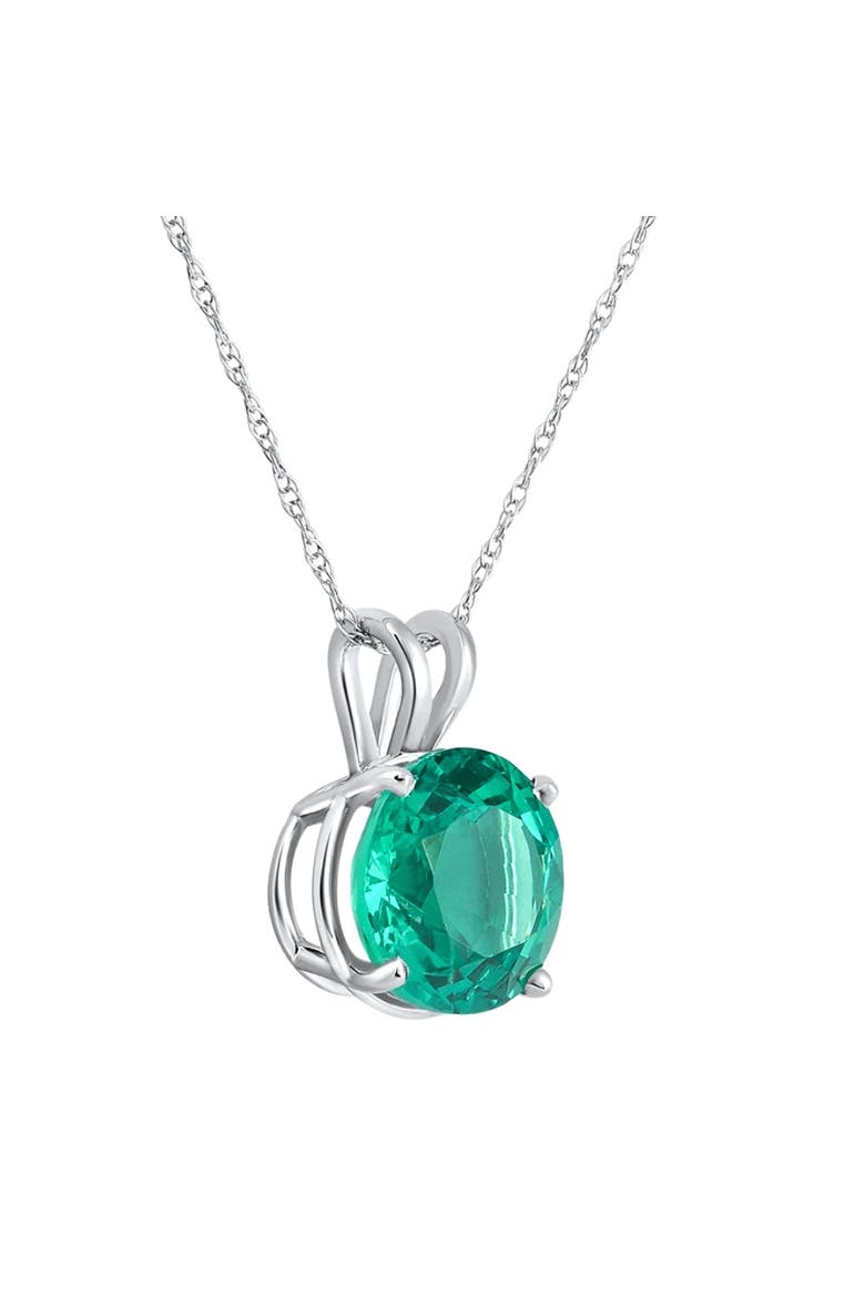 2.70Ct Round Green Emerald Solitaire Pendant 14k Gold 18" Necklace Lab Grown 9MM, Alternate, color, White Gold