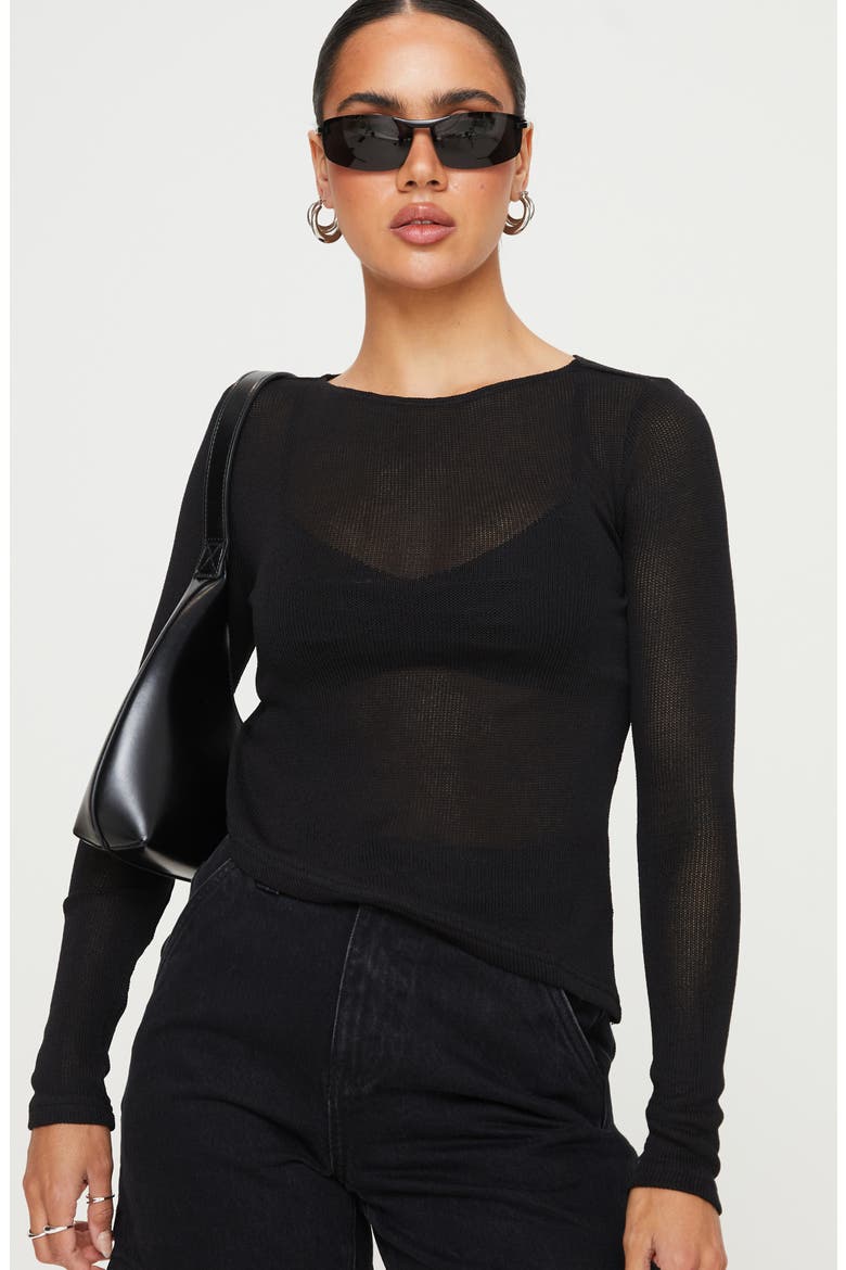 Pratt Asymmetric Hem Long Sleeve Top, Alternate, color, BLACK