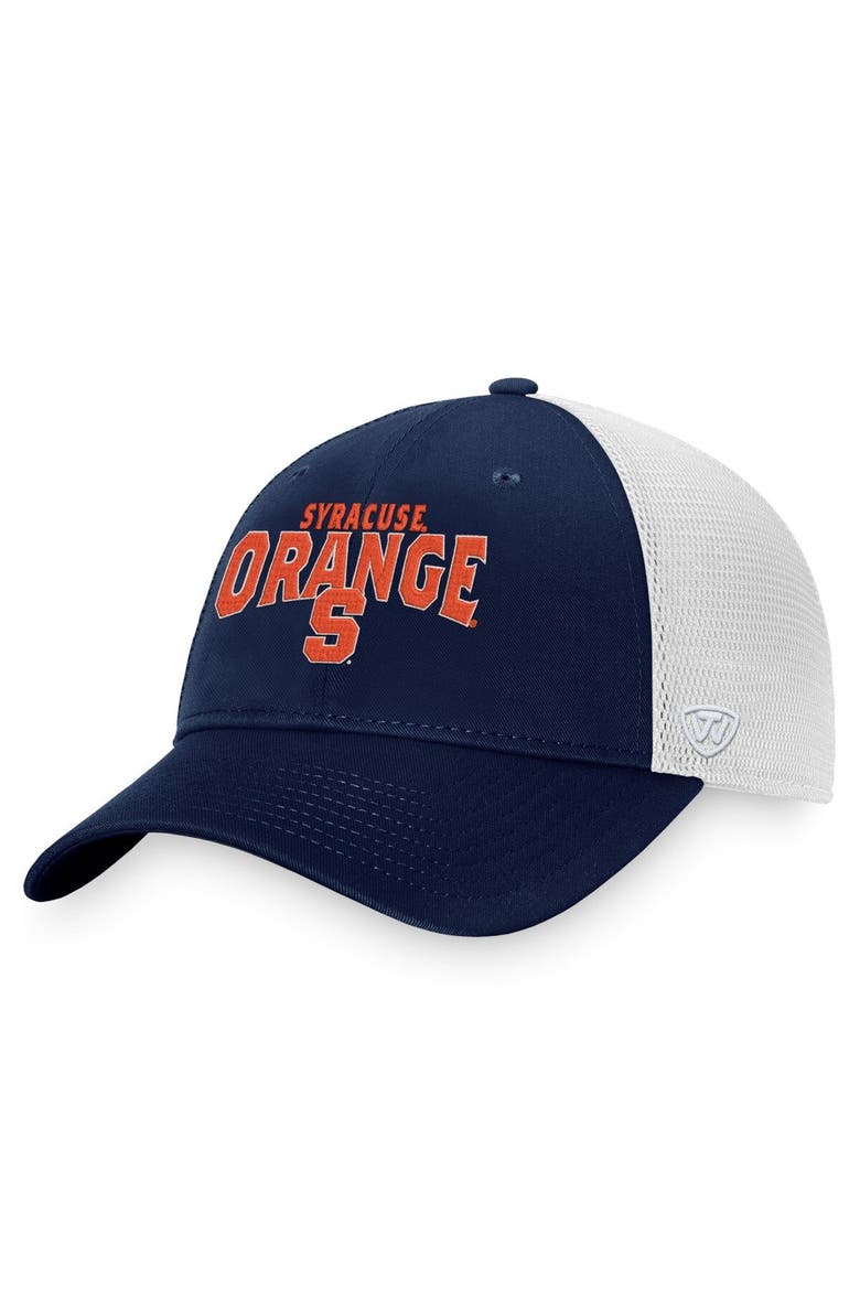 Men's Top of the World Navy/White Syracuse Orange Breakout Trucker Snapback Hat, Main, color, Navy