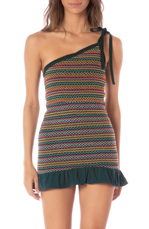 Maaji Verdant Breeze Acid Ruffle One-shoulder Cover-up Minidress In Multi