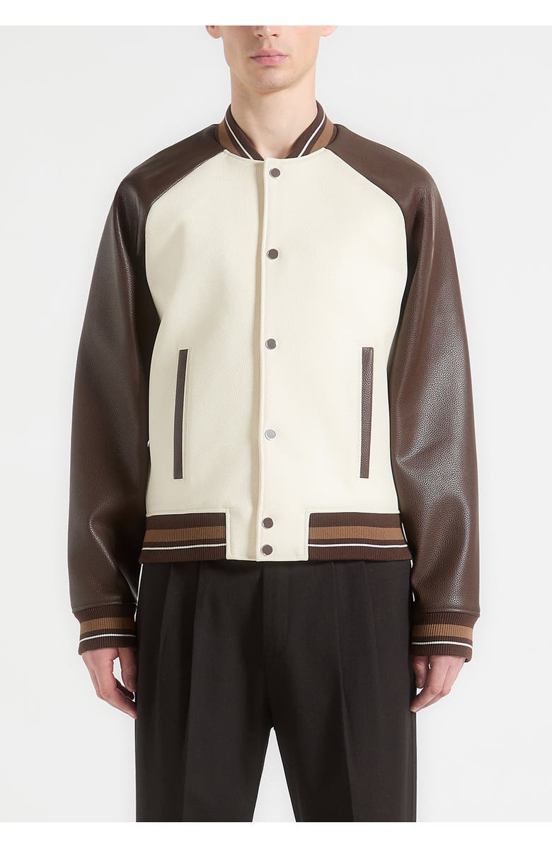 Manière De Voir Guy Contrast Leather Bomber Jacket, Alternate, color, Cream
