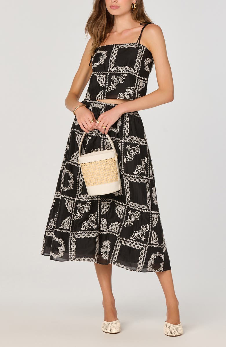 ASTR the Label Mosaic Embroidery Midi Skirt, Alternate, color, Black Embroidery