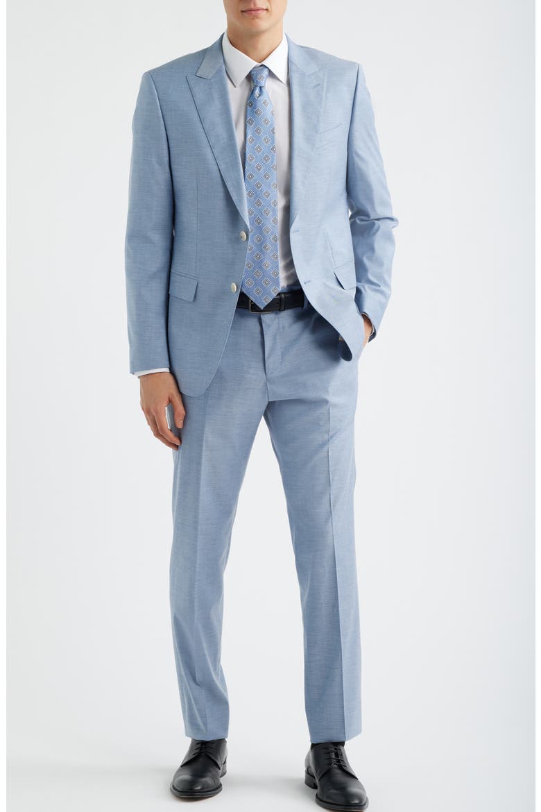 Huge Slim Fit Peak Lapel Wool Blend Mélange Suit, Alternate, color, LIGHT BLUE