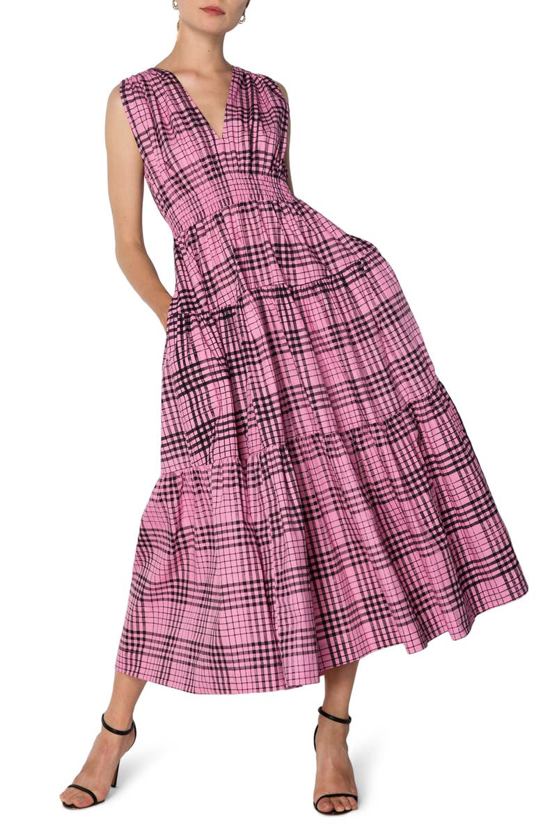S/W/F Kinetic Floss Check Tiered Midi Dress, Main, color,