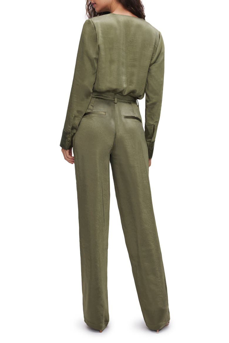 Washed Satin Straight Leg Trousers, Alternate, color, JUNIPER GREEN001