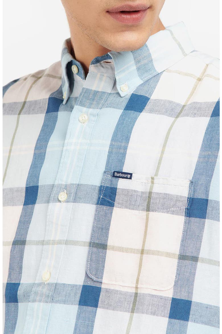 Angus Tailored Fit Plaid Short Sleeve Button-Down Shirt, Alternate, color, PINK SALT TARTAN