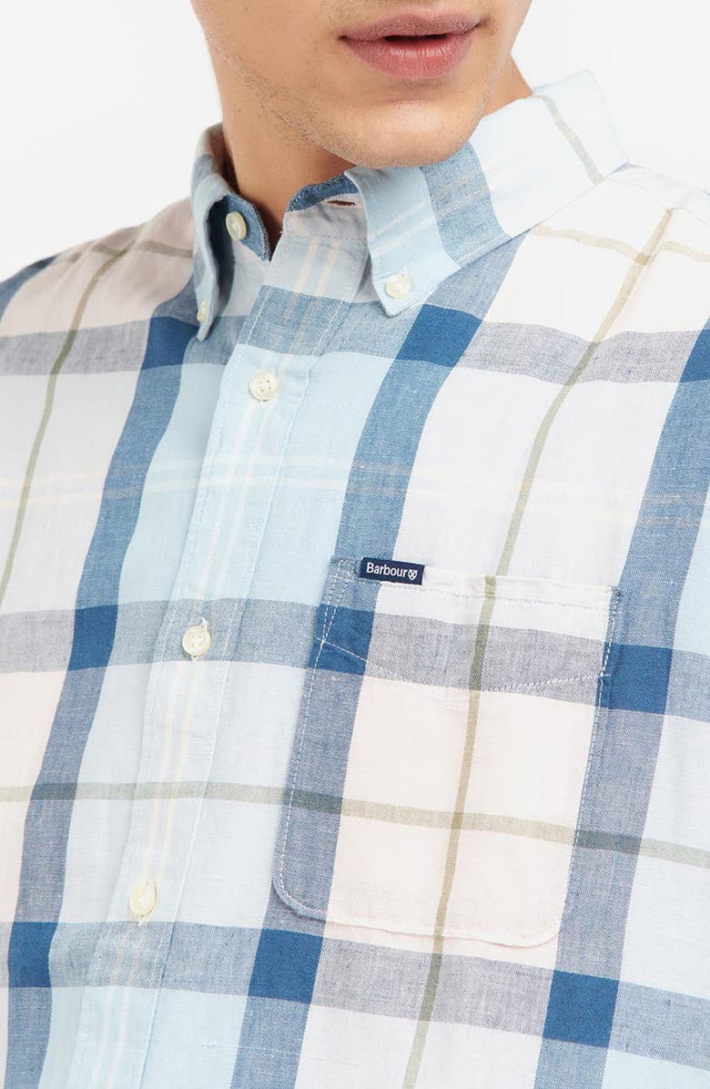 Barbour Angus Tailored Fit Plaid Short Sleeve Button-Down Shirt, Alternate, color, Pink Tartan