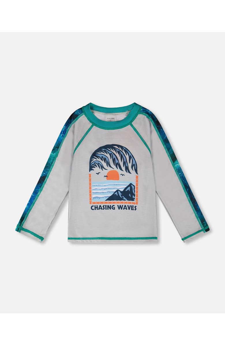 Deux par Deux Long Sleeve Graphic Rashguard, Main, color, Pale Grey