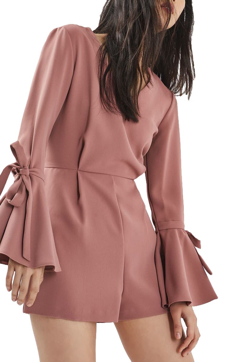 Topshop Trumpet Sleeve Romper, Main, color, 