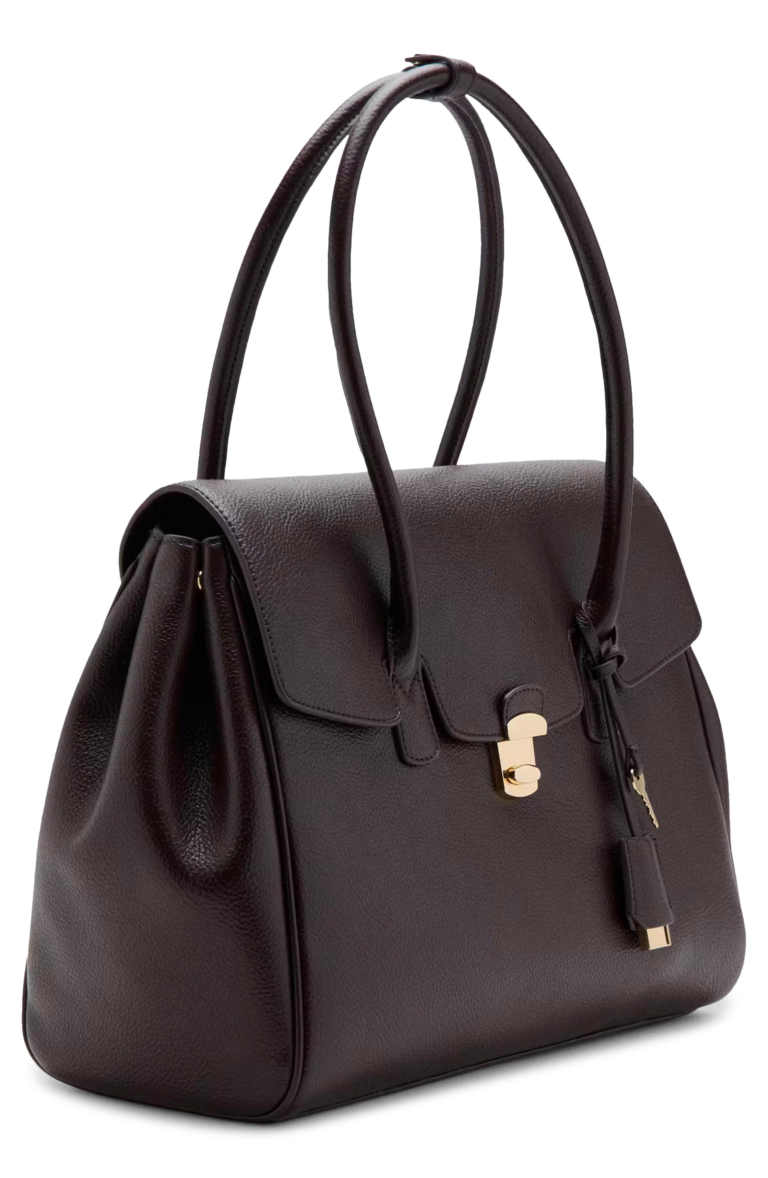 Medium City Faux Leather Satchel, Alternate, color, CHOCOLATE