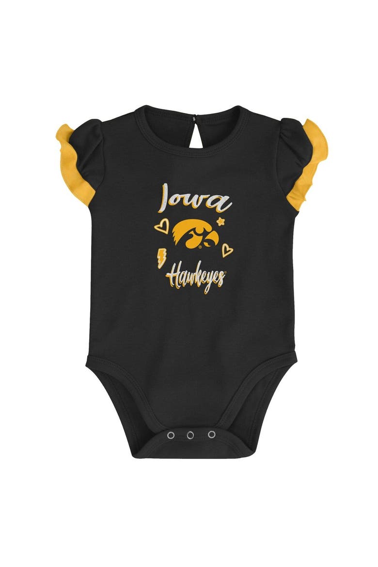 Girls Newborn & Infant Black/Gold Iowa Hawkeyes Too Much Love Two-Piece Bodysuit Set, Alternate, color, Black