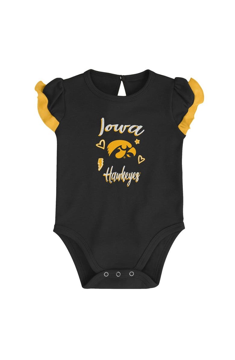 Outerstuff Girls Newborn & Infant Black/Gold Iowa Hawkeyes Too Much Love Two-Piece Bodysuit Set, Alternate, color,