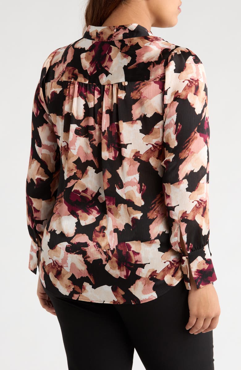 Anne Klein Printed Textured Crepe Long Sleeve Top, Alternate, color, Anne Black Multi