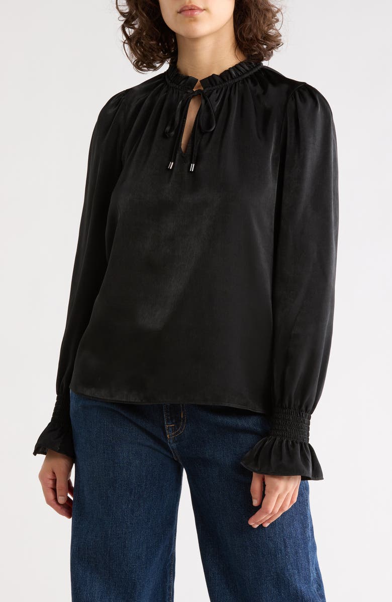 DKNY Crinkle Long Sleeve Top, Main, color, Black