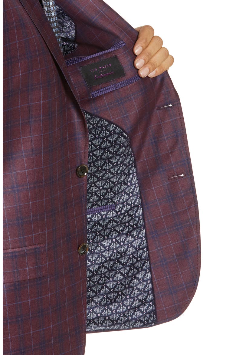Jay Trim Fit Plaid Wool Sport Coat, Alternate, color, BERRY