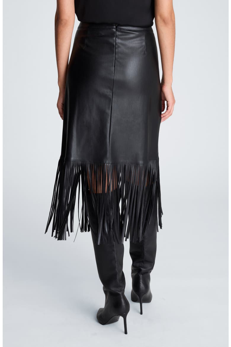 Fringe Asymmetric Faux Leather Midi Skirt, Alternate, color, BLACK