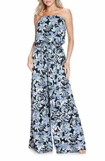 Filigree Strapless Print Wide Leg Jumpsuit