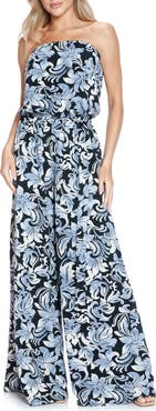 O.L. Filigree Strapless Print Wide Leg Jumpsuit
