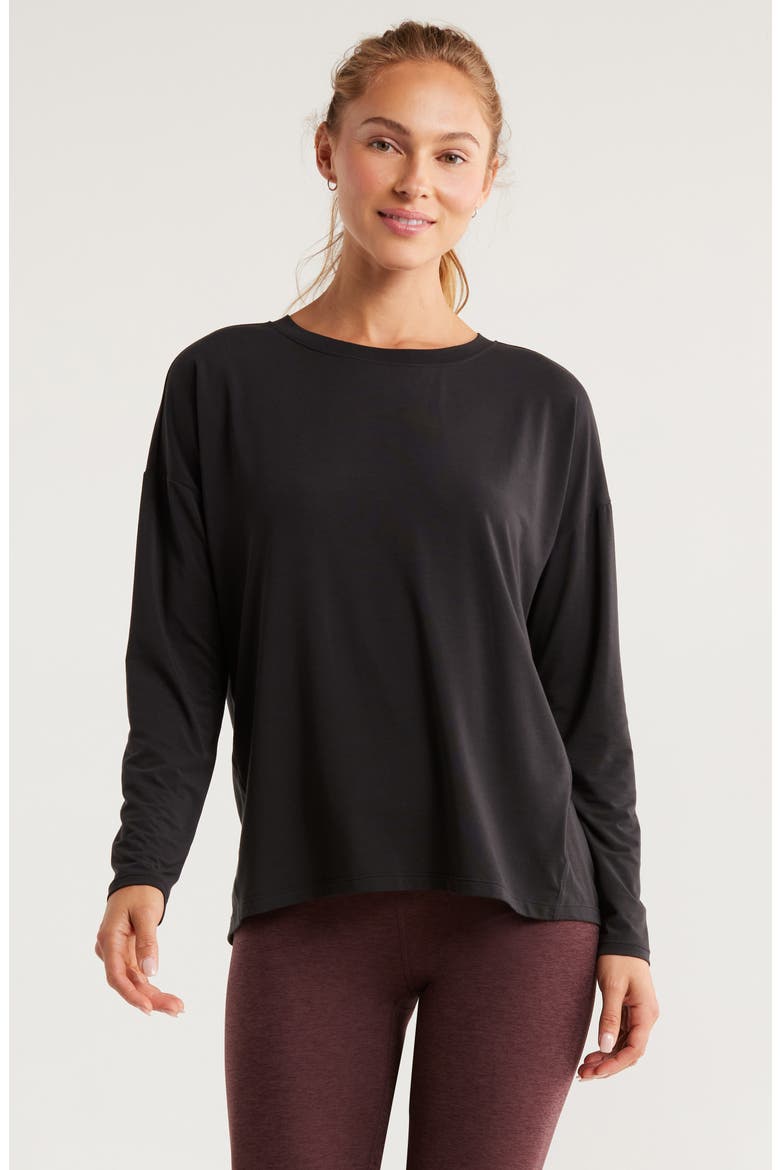 Breathe Long Sleeve Split Back T-Shirt, Main, color, BLACK