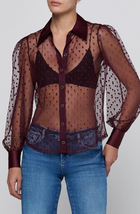 Sophie Swiss Dot Sheer Mesh Button-Up Shirt