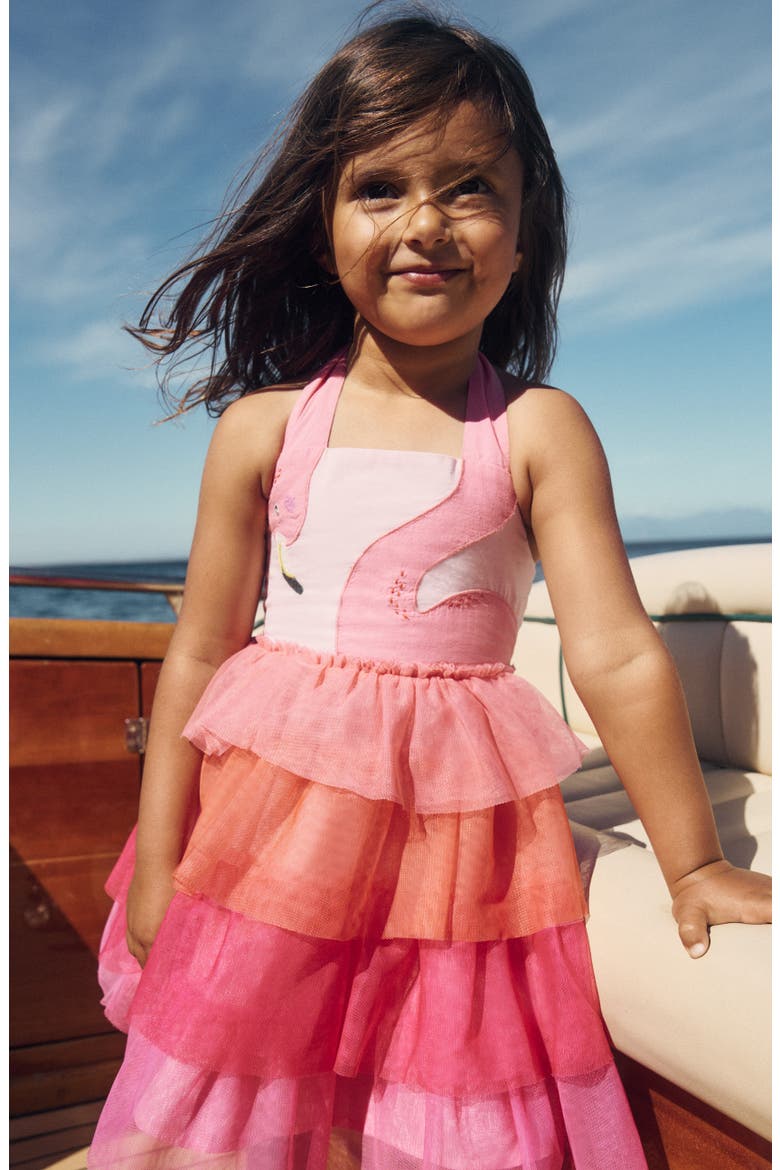 mini boden flamingo dress Kids' Flamingo Halter Neck Tiered Tulle Dress (Women)