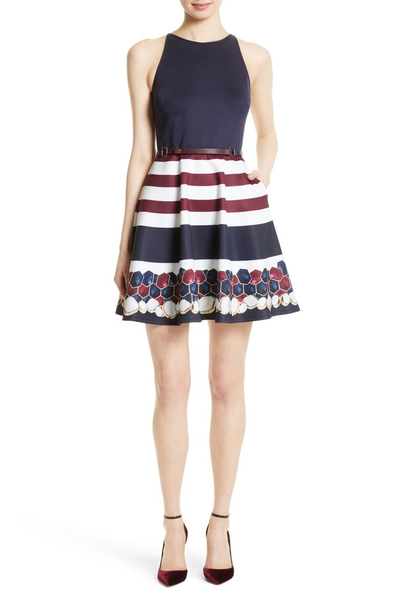 Rowing Stripe Skater Dress, Main, color, NAVY