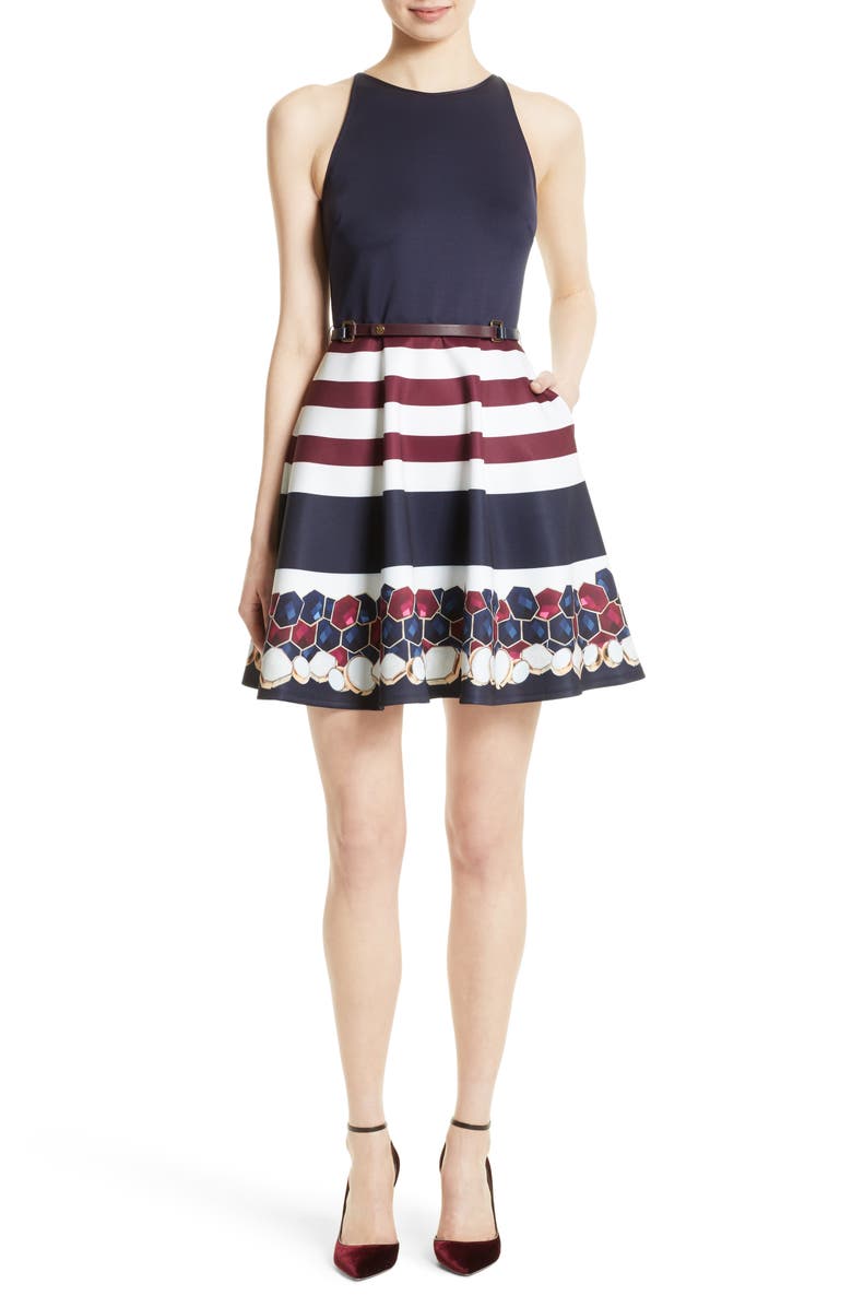 Ted Baker London Rowing Stripe Skater Dress, Main, color, 