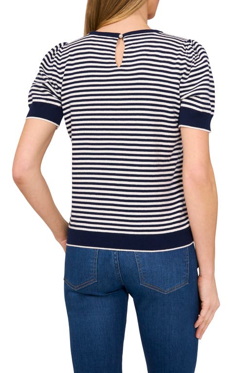 Shop Cece Stripe Short Sleeve Sweater In Classic Navy