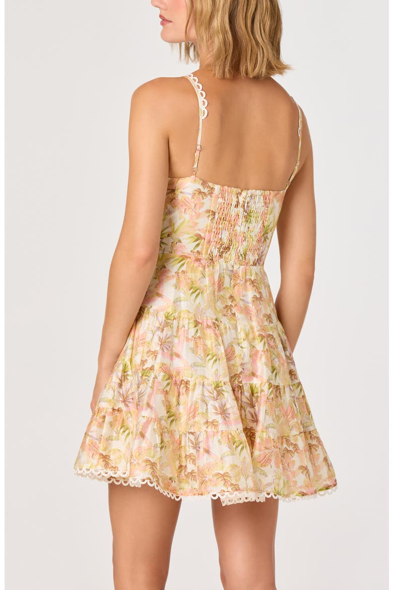 Tazia Leaf Print Scallop Trim Minidress, Alternate, color, YELLOW PINK FLORAL