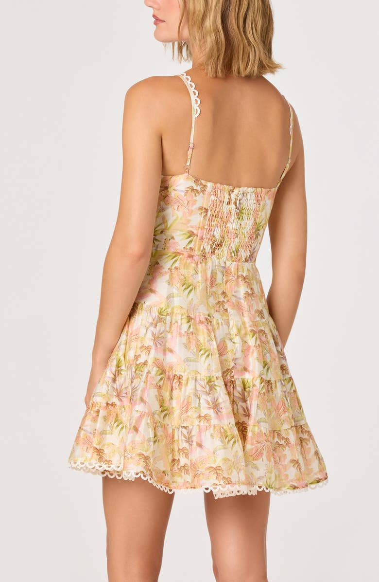 ASTR the Label Tazia Leaf Print Scallop Trim Minidress, Alternate, color, Yellow Pink Floral