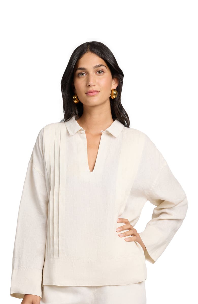 Onia Linen Pintuck Popover Shirt, Alternate, color, Natural