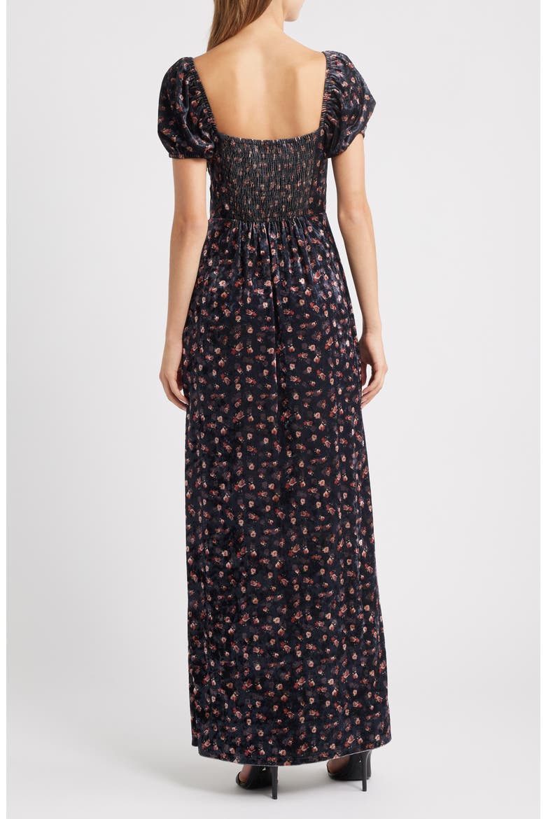 Jillian Floral Cap Sleeve Gown, Alternate, color, BLACK FLORAL