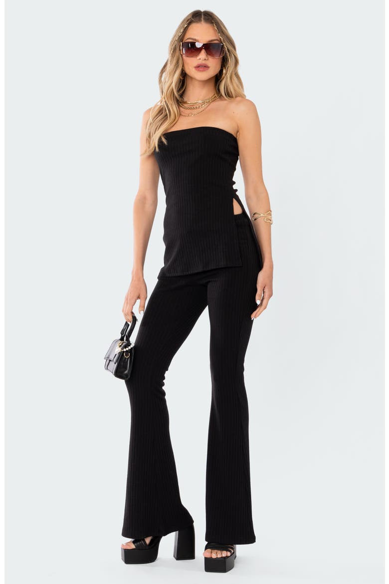 Dekota Ribbed Side Slit Strapless Top, Alternate, color, BLACK