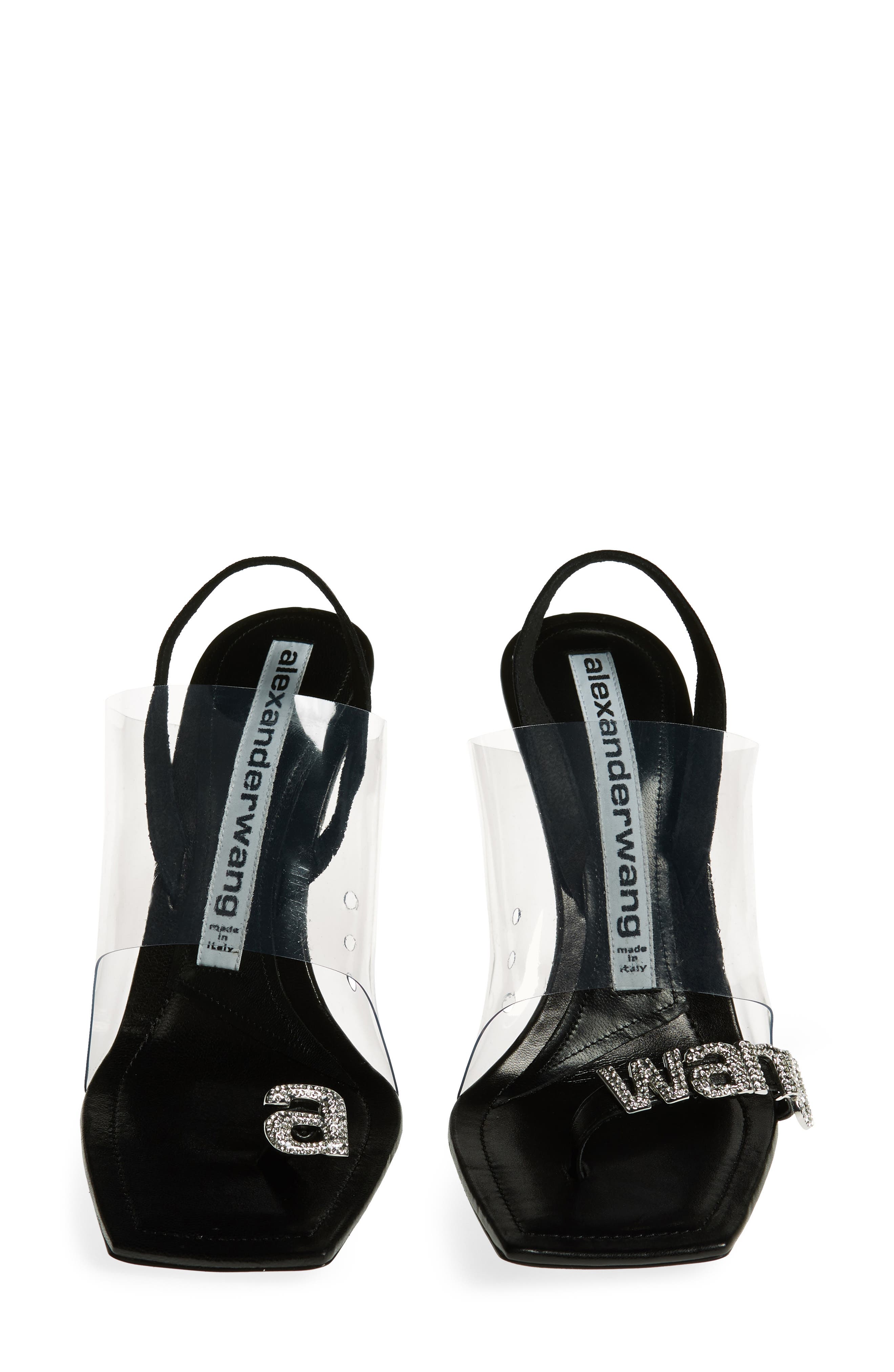 Alexander Wang Kaia Clear Strap Crystal Logo Sandal, Alternate, color, 