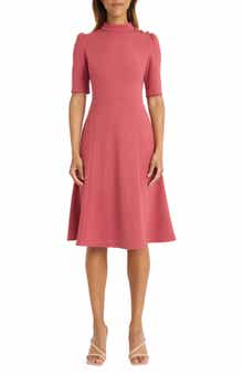 Donna Morgan Mock Neck Button Shoulder Fit & Flare Dress