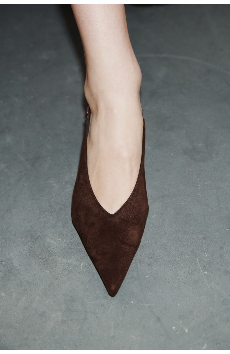 H&M Kitten-heeled Slingbacks, Alternate, color, Dark Brown