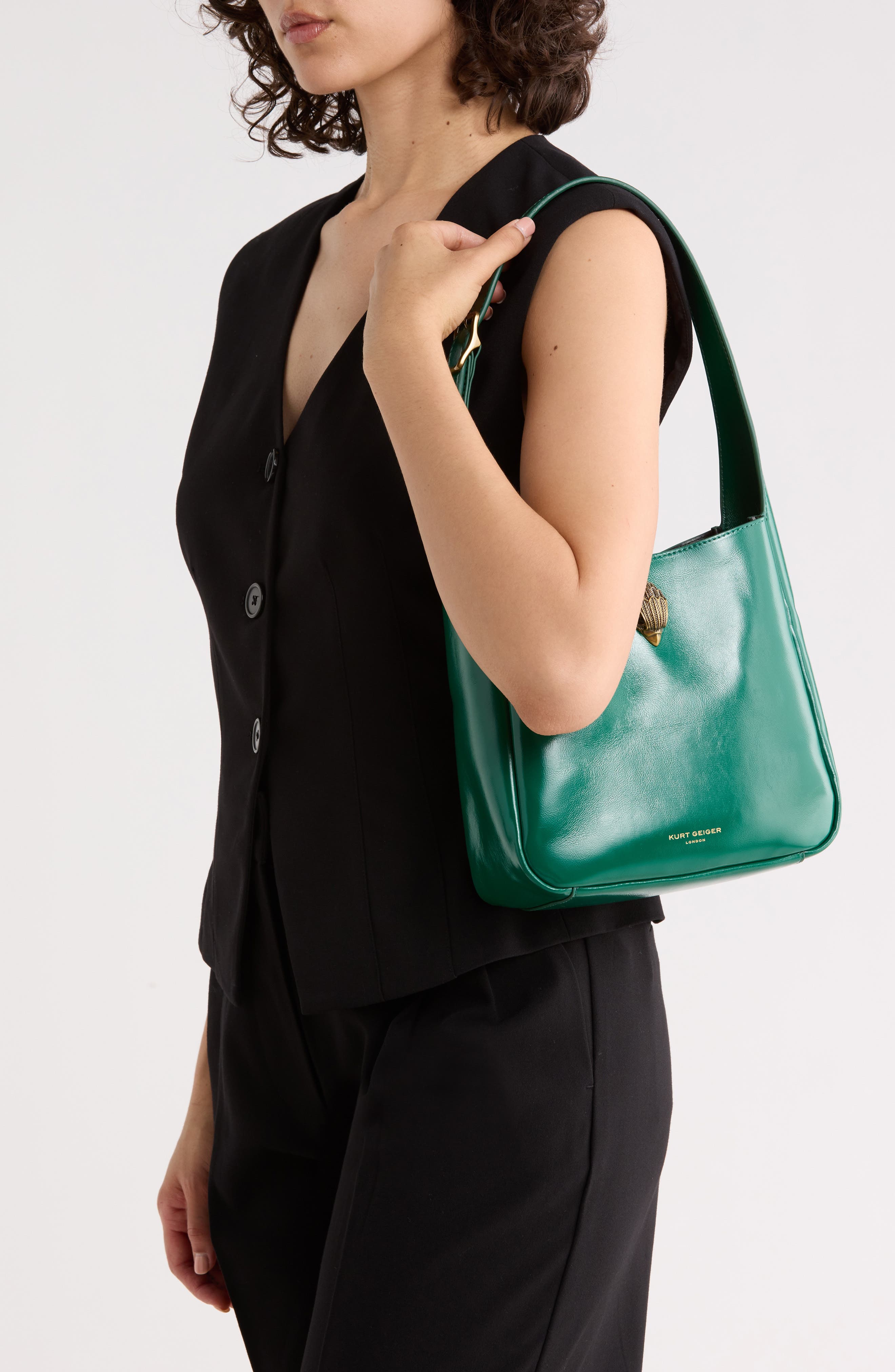 Kurt Geiger London Small Bond Leather Hobo Bag, Alternate, color, Green