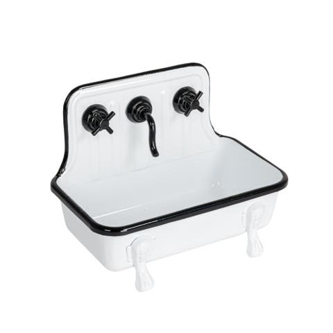 Vintage-Inspired Metal Sink Soap Dish with Faucet Design, White and Black