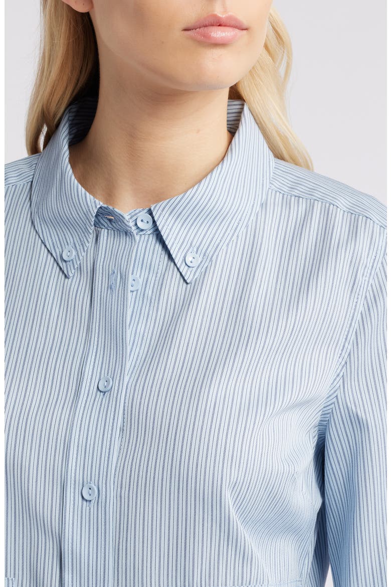 Stripe Cotton Blend Button-Down Shirt, Alternate, color, LIGHT BLUE / NAVY