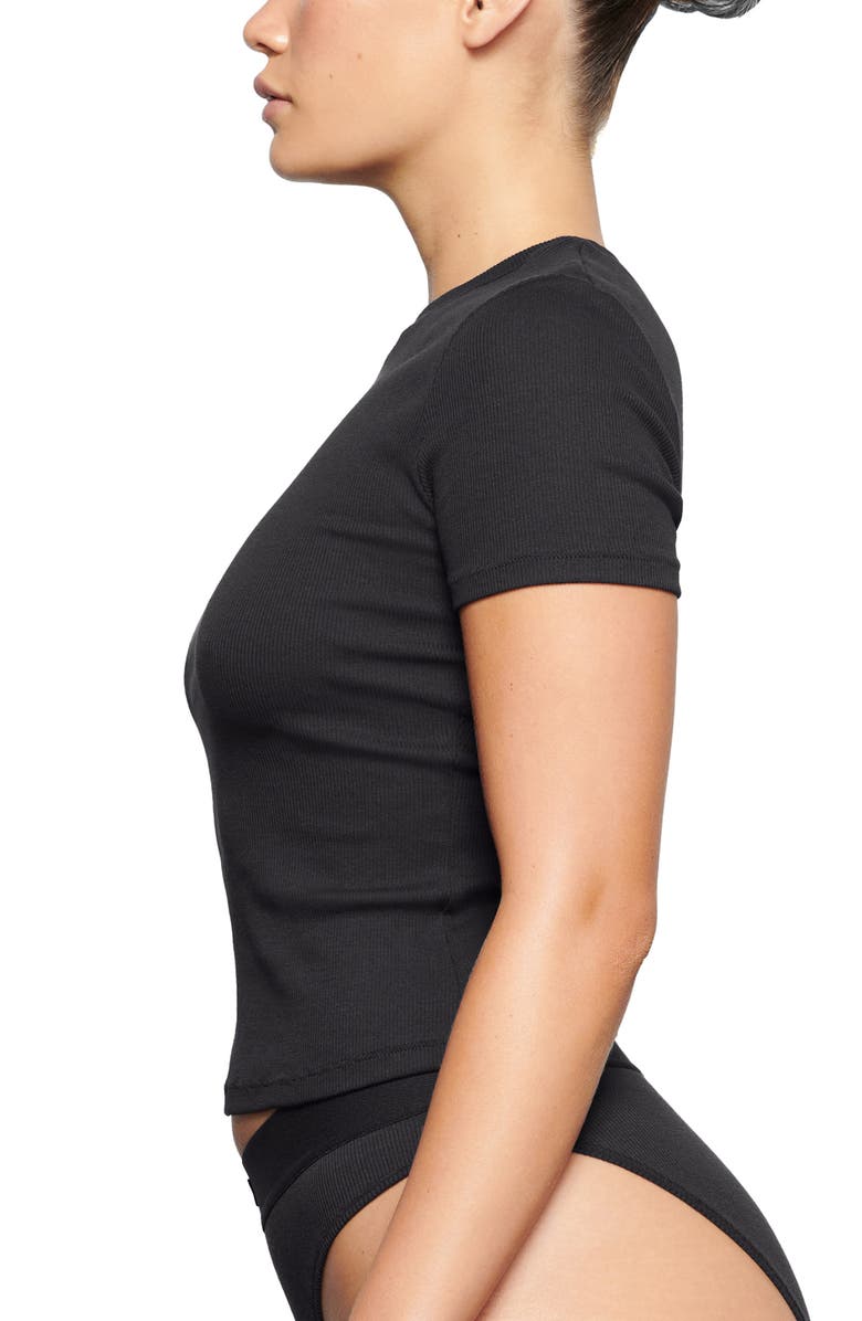SKIMS Stretch Cotton Rib T-Shirt, Alternate, color, Soot
