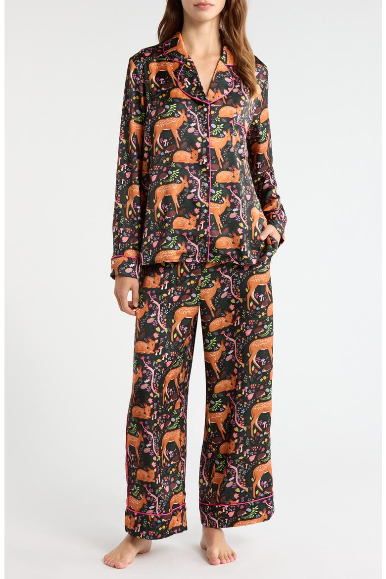 Flora & Fawns Long Sleeve Pajamas, Main, color, BLACK