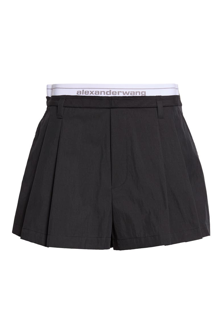 Pleated High Waist Shorts, Alternate, color, BLACK
